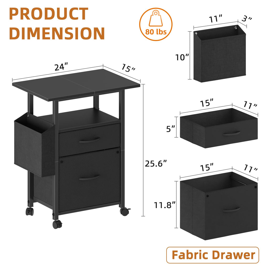 GYIIYUO 24-Inch Mobile 2-Drawer File Cabinet and Printer Stand