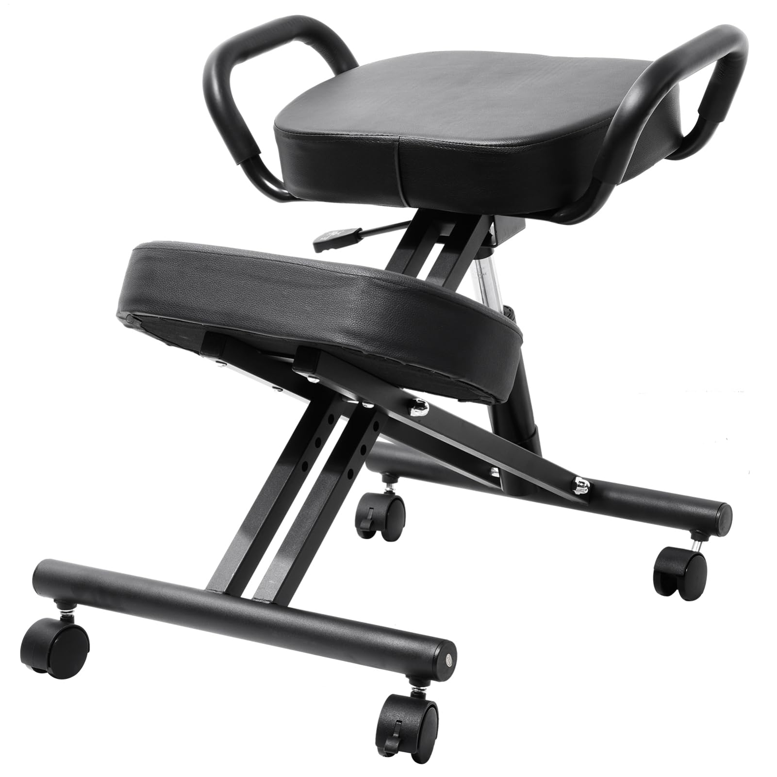 Ergonomic Kneeling Chair, Height Adjustable Stool for Home and Office, PU Kneeling Chair for Desk to Relieve Back Discomfort, Thick Moulded Foam Cushions Brake Casters