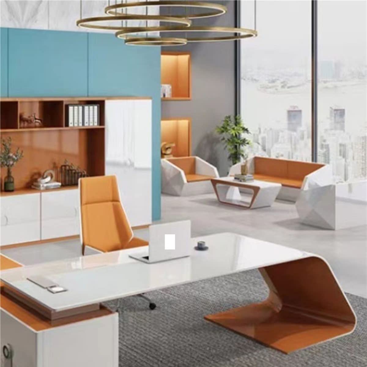 TRABVVIJSC L Shaped Desk Simple and President Table and Chair Combination Computer Desk with