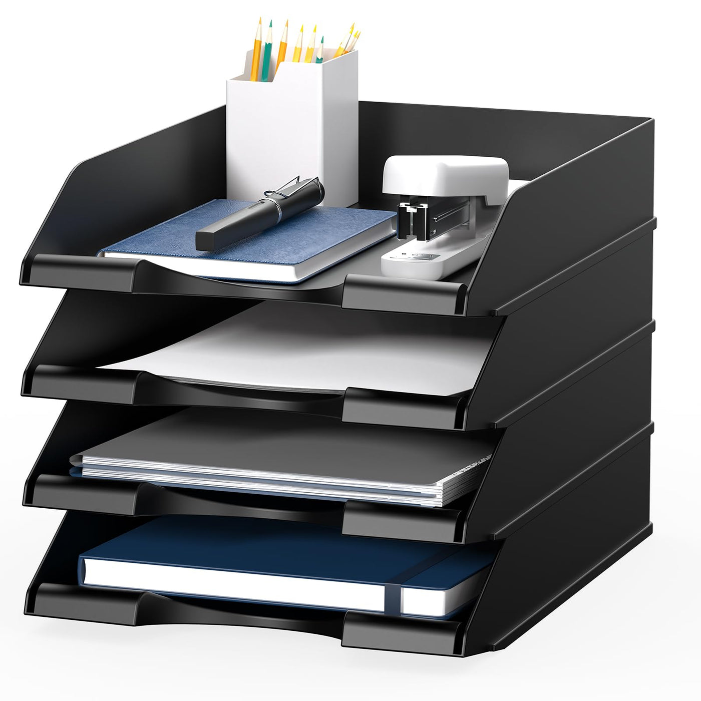 4-Pack Stackable Letter-Size Paper and File Organizer Trays