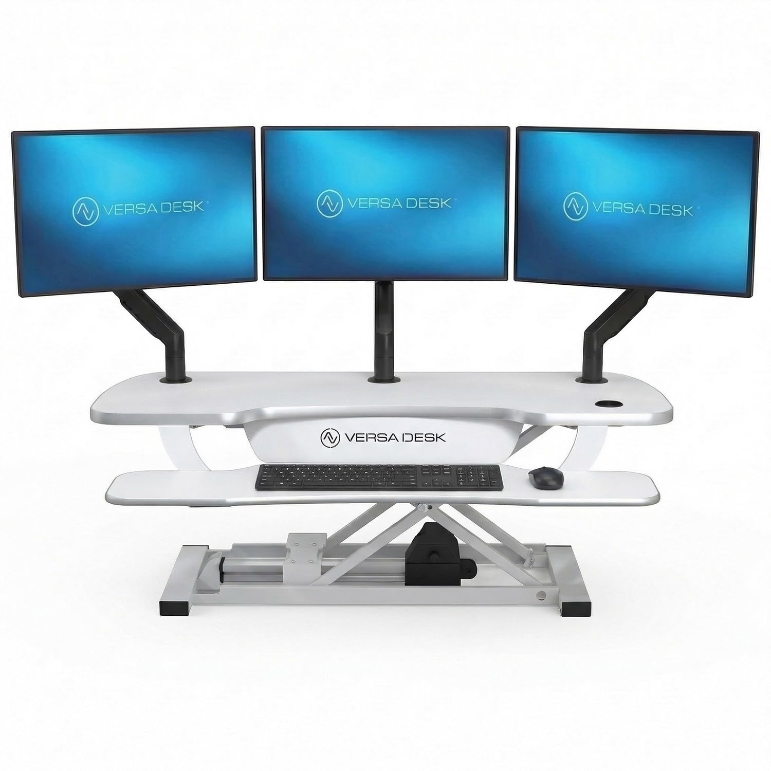 VERSADESK Electric Standing Desk Converter, PowerPro Height Adjustable, Sit to Stand Riser With Keyboard Tray, Push-Button Control Switch With USB Charging Port