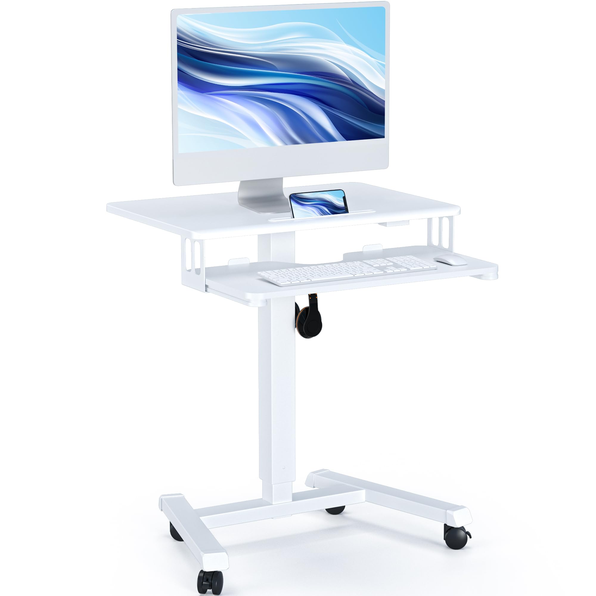 BONTEC Mobile Standing Desk with Keyboard Tray, Mobile Podium, Computer Workstation