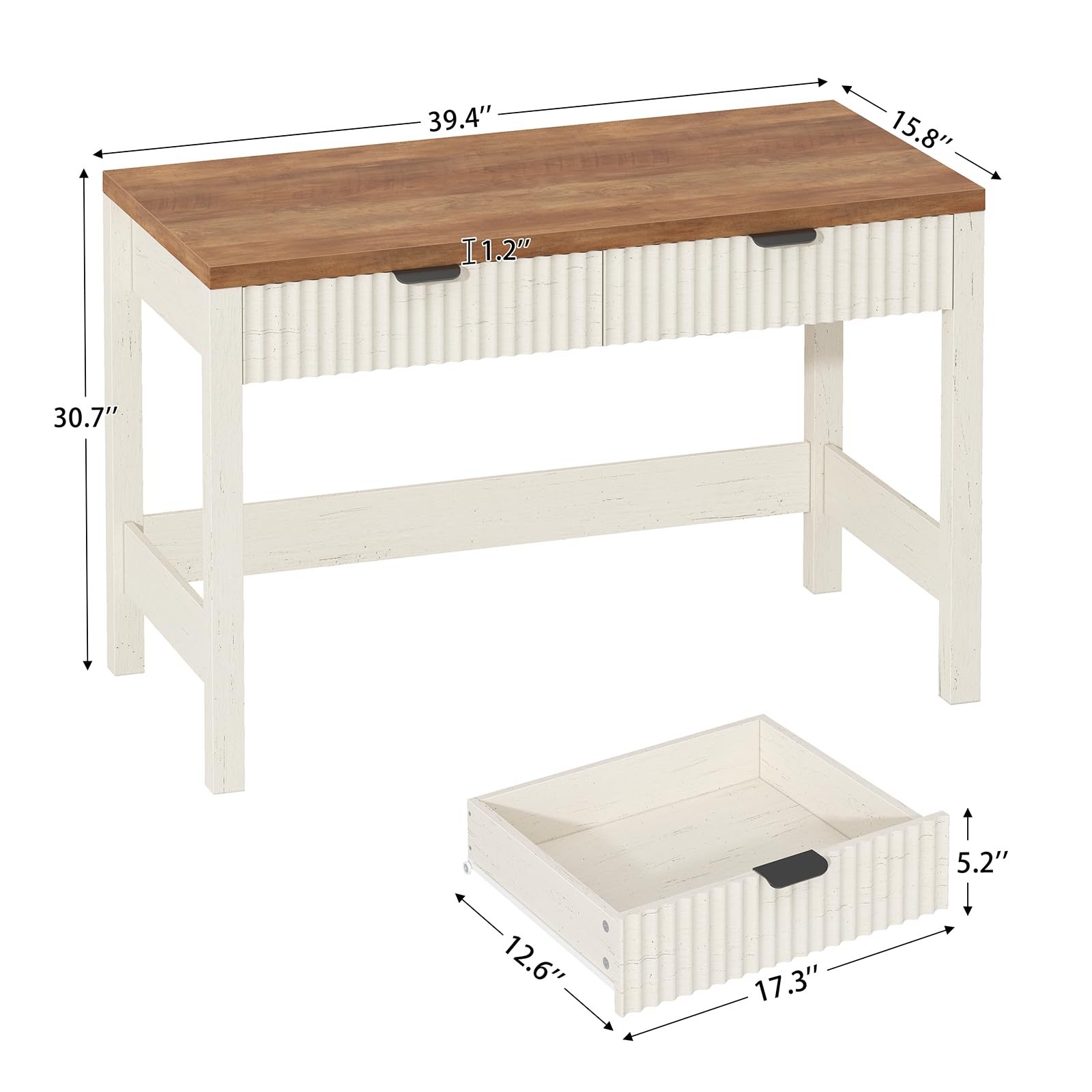 YOMILUVE Fluted Computer Desk with 2 Drawers