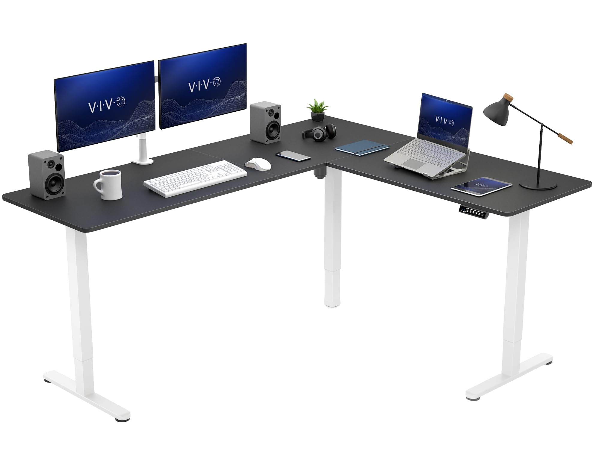VIVO Electric Height Adjustable Corner Stand Up Desk, Table Top, Frame, L-Shaped Standing Workstation, 3CT Series