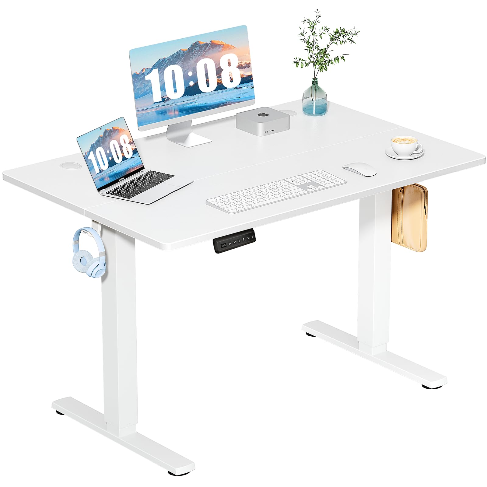 DUMOS 40 Inch Electric Standing Desk Height Adjustable, Sit to Stand Up Computer Workstations Work PC Table Home Office Study Writing Gaming Desks with Memory Presets for Walking Pad, Bedroom, Oak