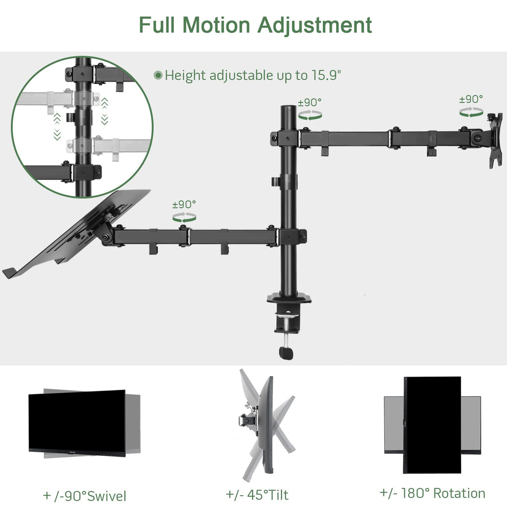 UPGRAVITY Monitor Arm with Laptop Tray for 13–27-Inch Monitors