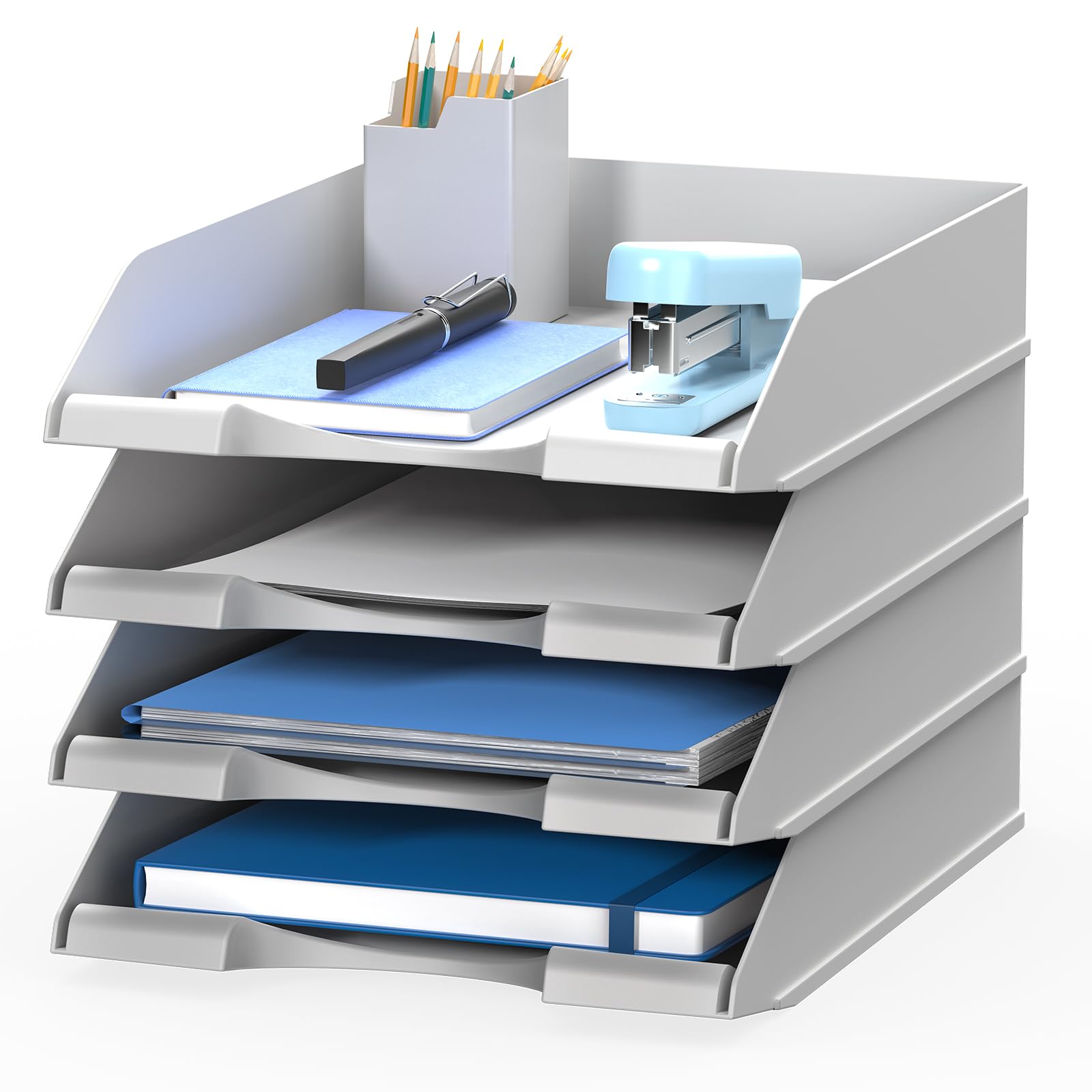 4-Pack Stackable Letter-Size Paper and File Organizer Trays