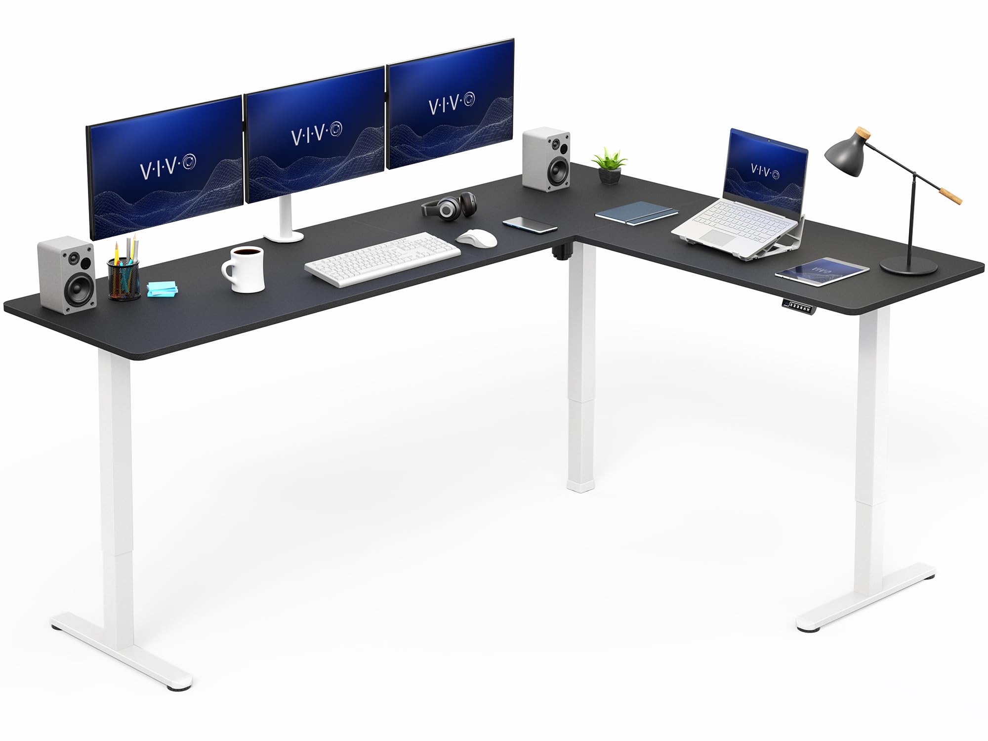 VIVO Electric Height Adjustable Corner Stand Up Desk, Table Top, Frame, L-Shaped Standing Workstation, 3CT Series