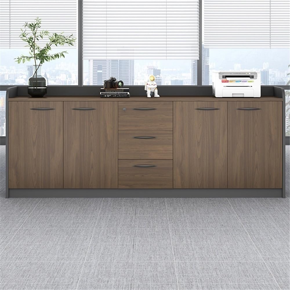 YUHUAWF Brown Locking Four-Door Wooden Office File Cabinet