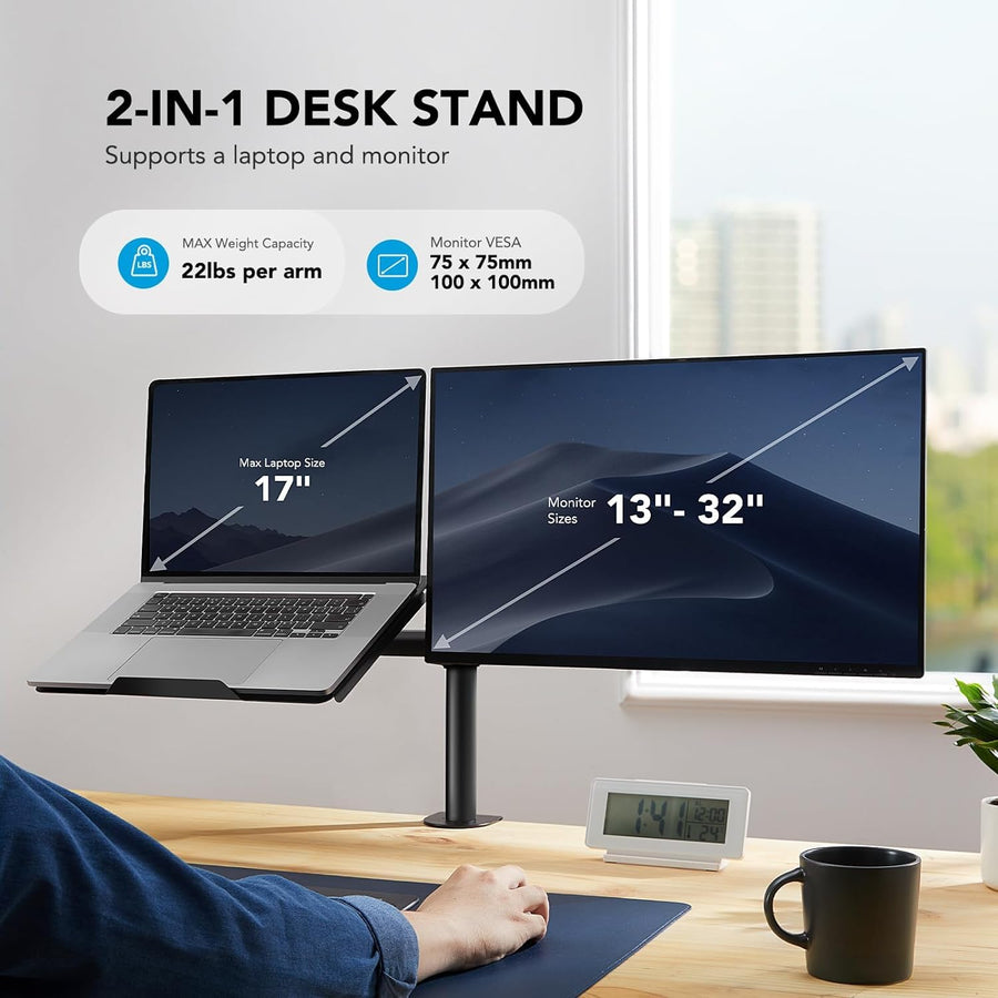 HUANUO Monitor Arm with Laptop Tray for 13–32-Inch Monitors