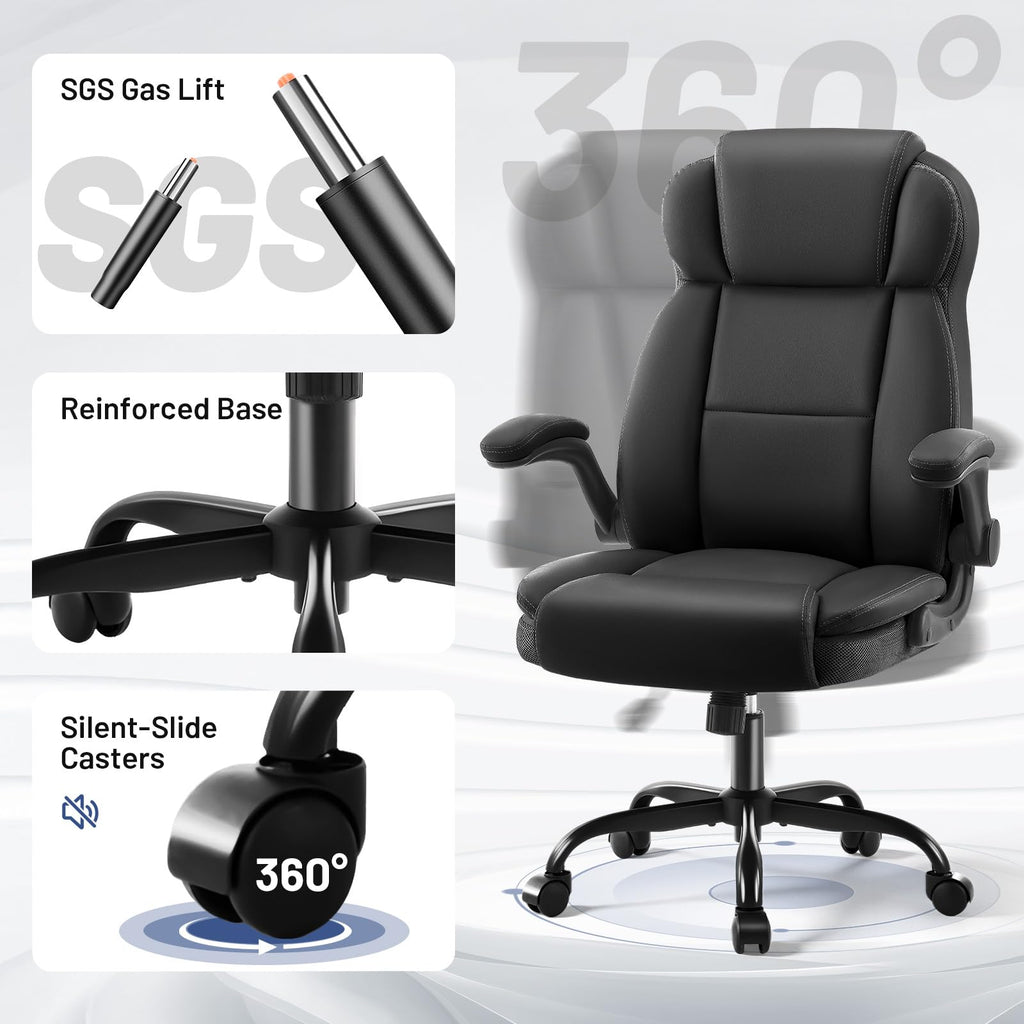 AreShark Office Chair - Executive High Back Breathable Comfy Desk Chair with Lumbar Support - Ergonomic Leather Rolling Swivel Computer Chair with Rock Function for Working Studying Gaming Relaxing