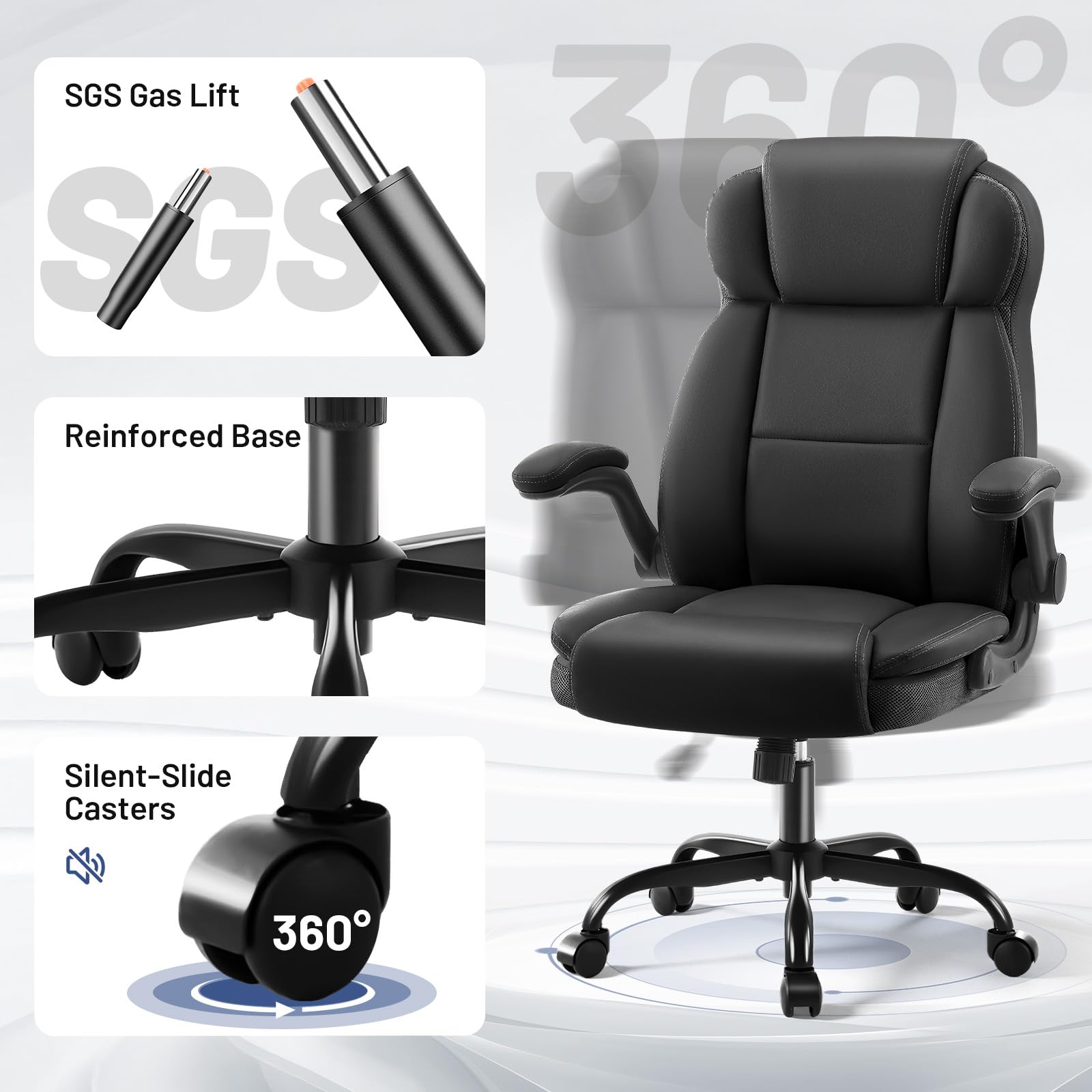 AreShark Office Chair - Executive High Back Breathable Comfy Desk Chair with Lumbar Support - Ergonomic Leather Rolling Swivel Computer Chair with Rock Function for Working Studying Gaming Relaxing