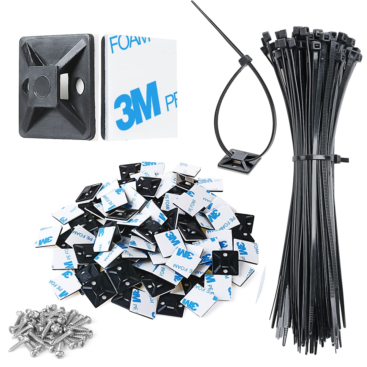 XHF 3/4-Inch Self-Adhesive Cable Tie Mounts, 100-Piece Set