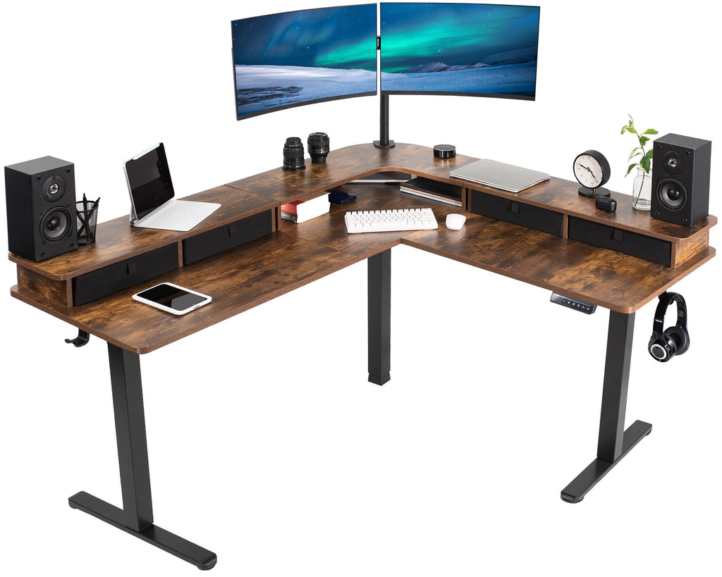 VIVO Electric Height Adjustable Corner Stand Up Desk, Table Top, Frame, L-Shaped Standing Workstation, 3CT Series