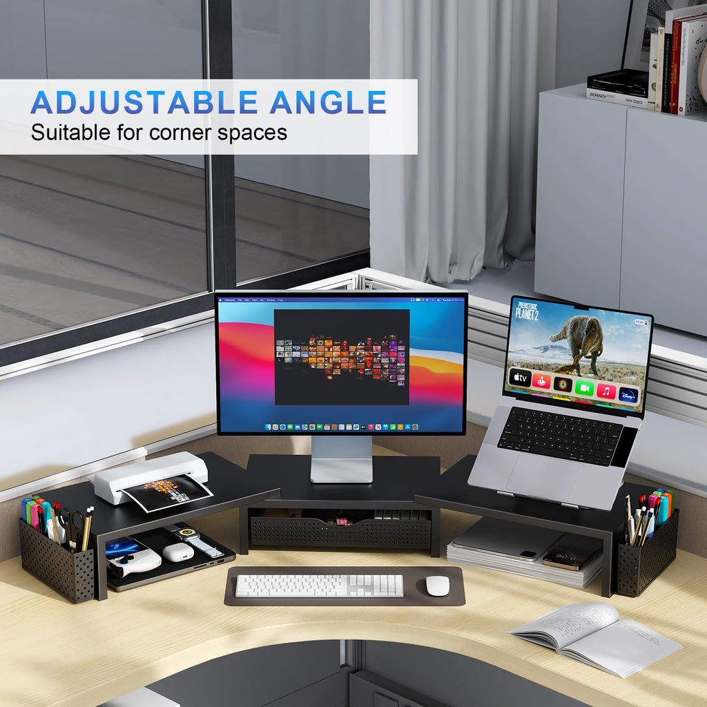 Gianotter Dual Monitor Stand Riser with Drawer and 2 Pen Holders