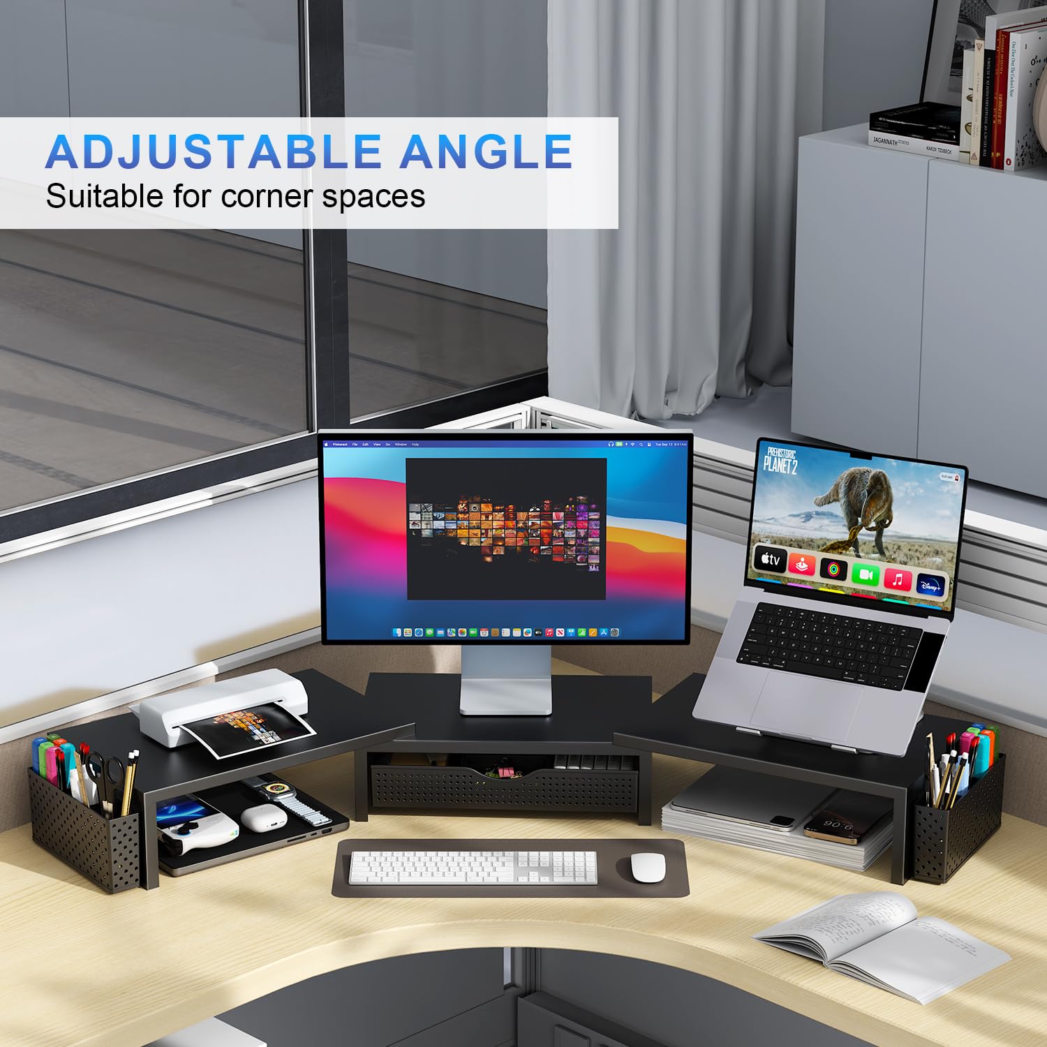 Gianotter Dual Monitor Stand Riser with Drawer and 2 Pen Holders