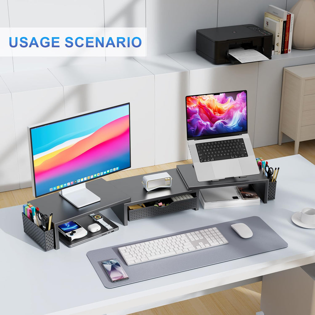 Gianotter Dual Monitor Stand Riser with Drawer and 2 Pen Holders