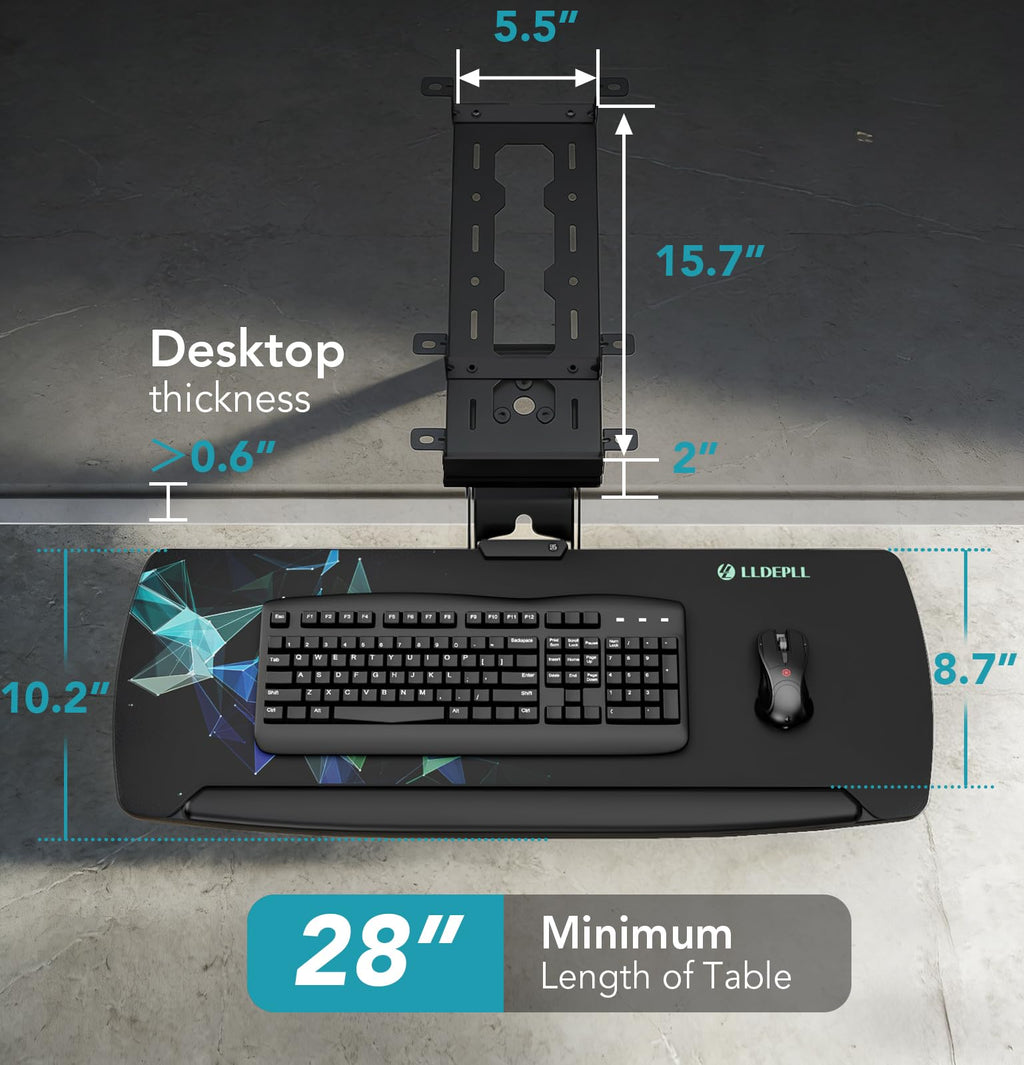 LLDEPLL 360° Adjustable Under-Desk Keyboard Tray with Drawer