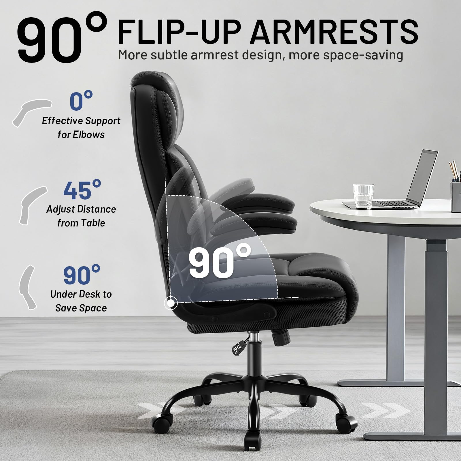 AreShark Office Chair - Executive High Back Breathable Comfy Desk Chair with Lumbar Support - Ergonomic Leather Rolling Swivel Computer Chair with Rock Function for Working Studying Gaming Relaxing