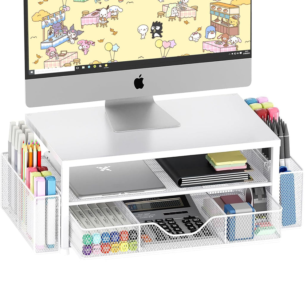 OPNICE 2-Tier Monitor Stand Riser with Drawer and 2 Pen Holders