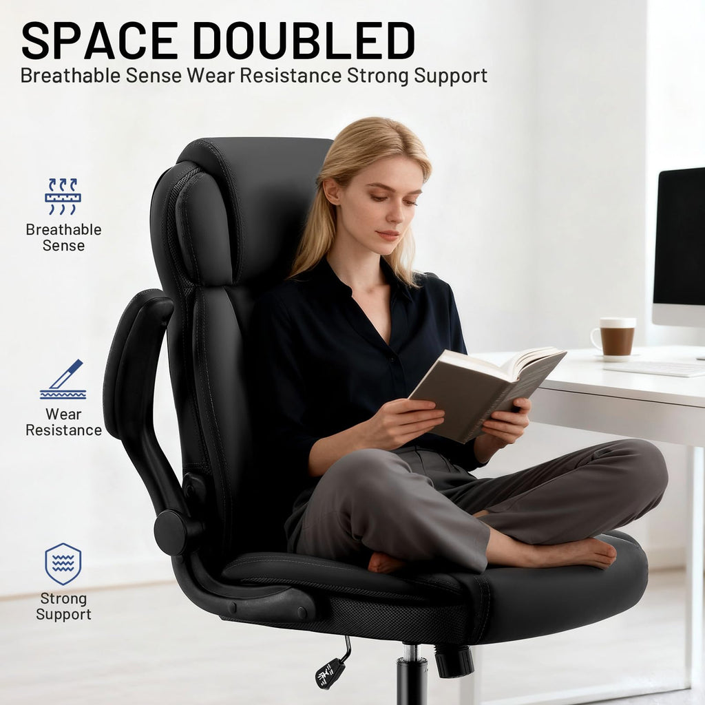 AreShark Office Chair - Executive High Back Breathable Comfy Desk Chair with Lumbar Support - Ergonomic Leather Rolling Swivel Computer Chair with Rock Function for Working Studying Gaming Relaxing