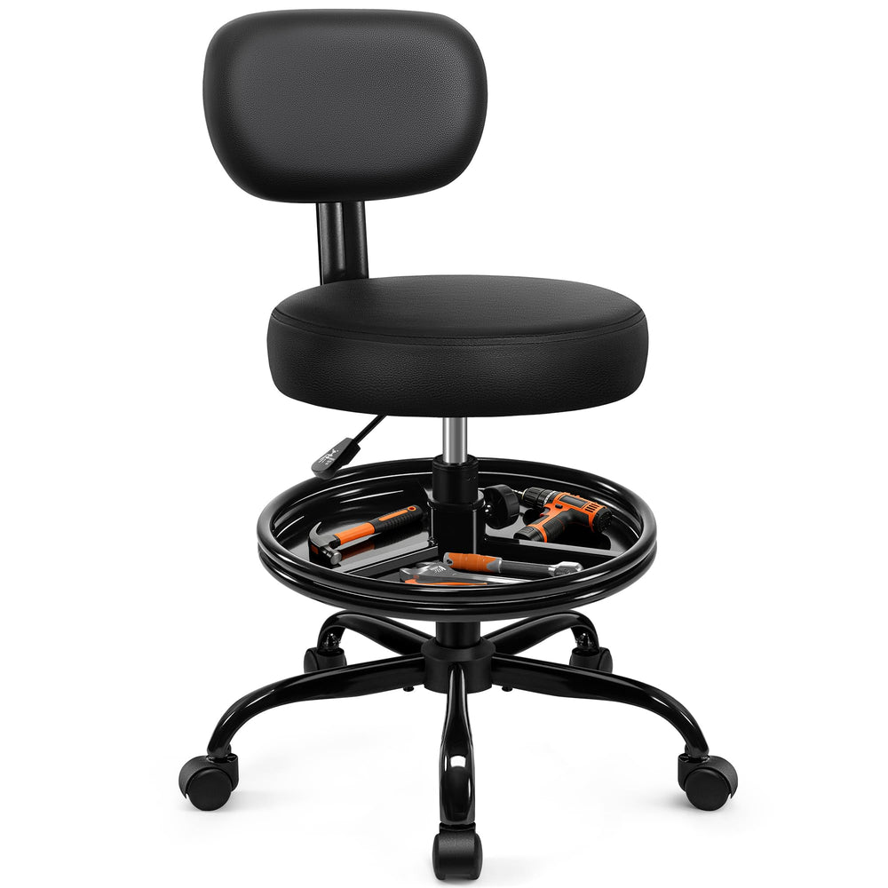 BestGlory Adjustable Rolling Shop Stool with Backrest and Tray