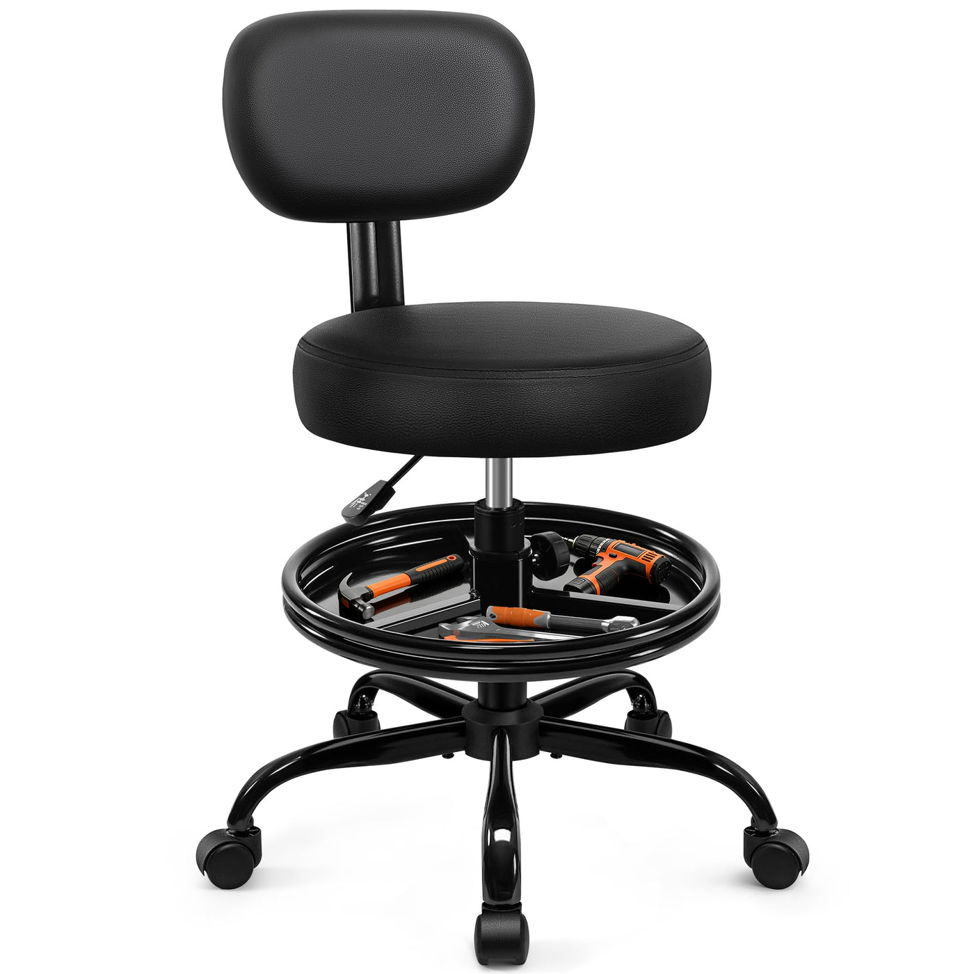 BestGlory Adjustable Rolling Shop Stool with Backrest and Tray