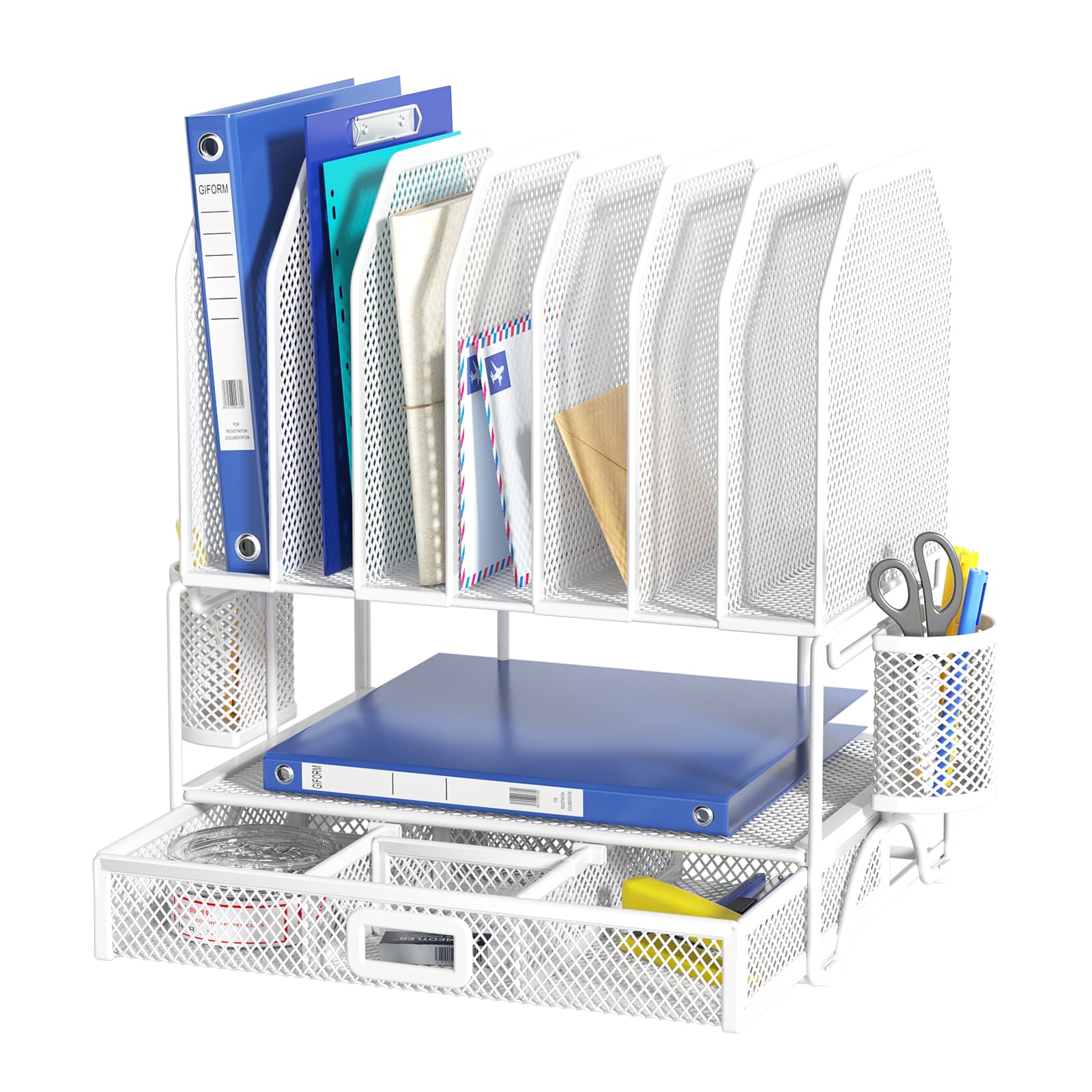 FANXIYQ 7-Section Adjustable Metal Desk and File Organizer