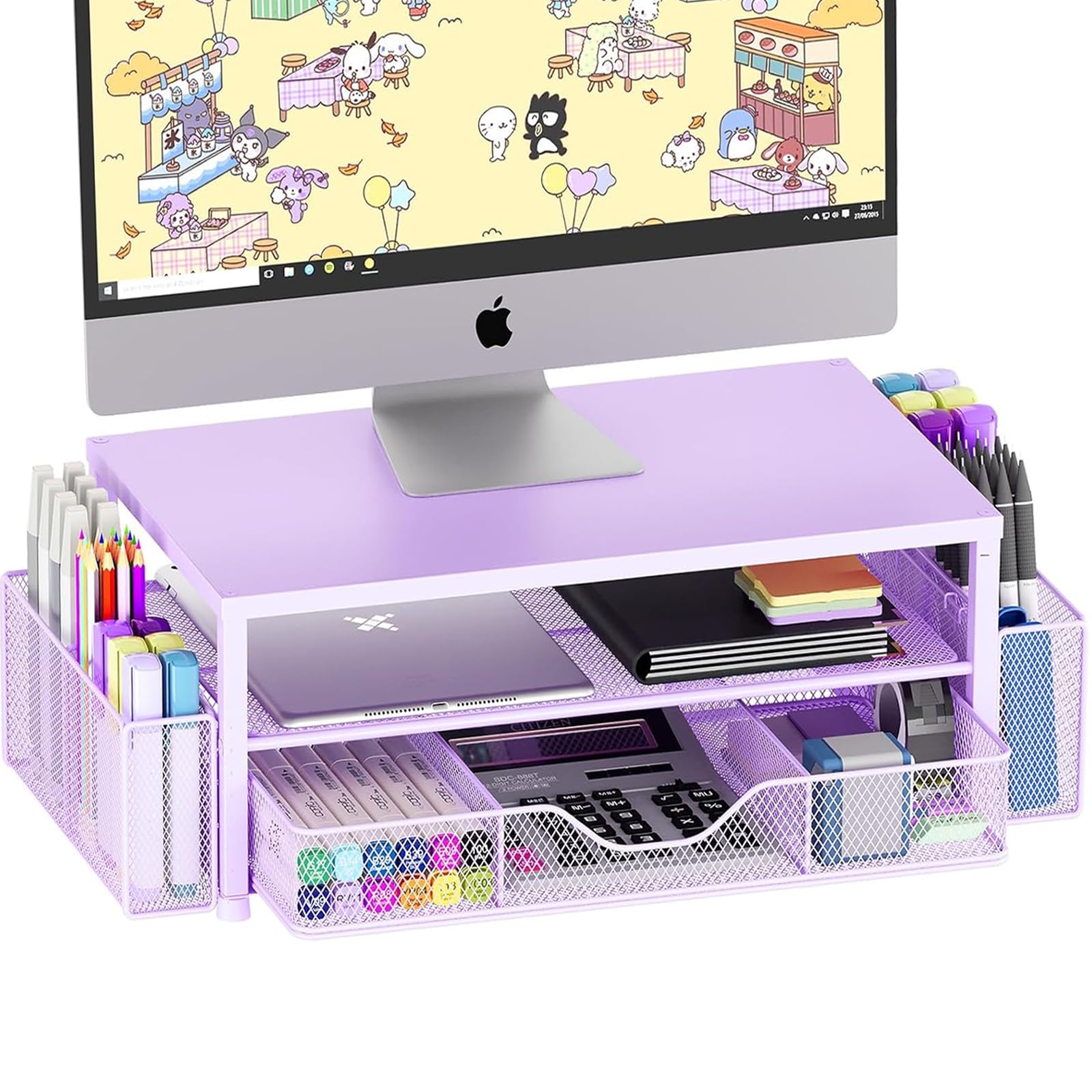 OPNICE 2-Tier Monitor Stand Riser with Drawer and 2 Pen Holders