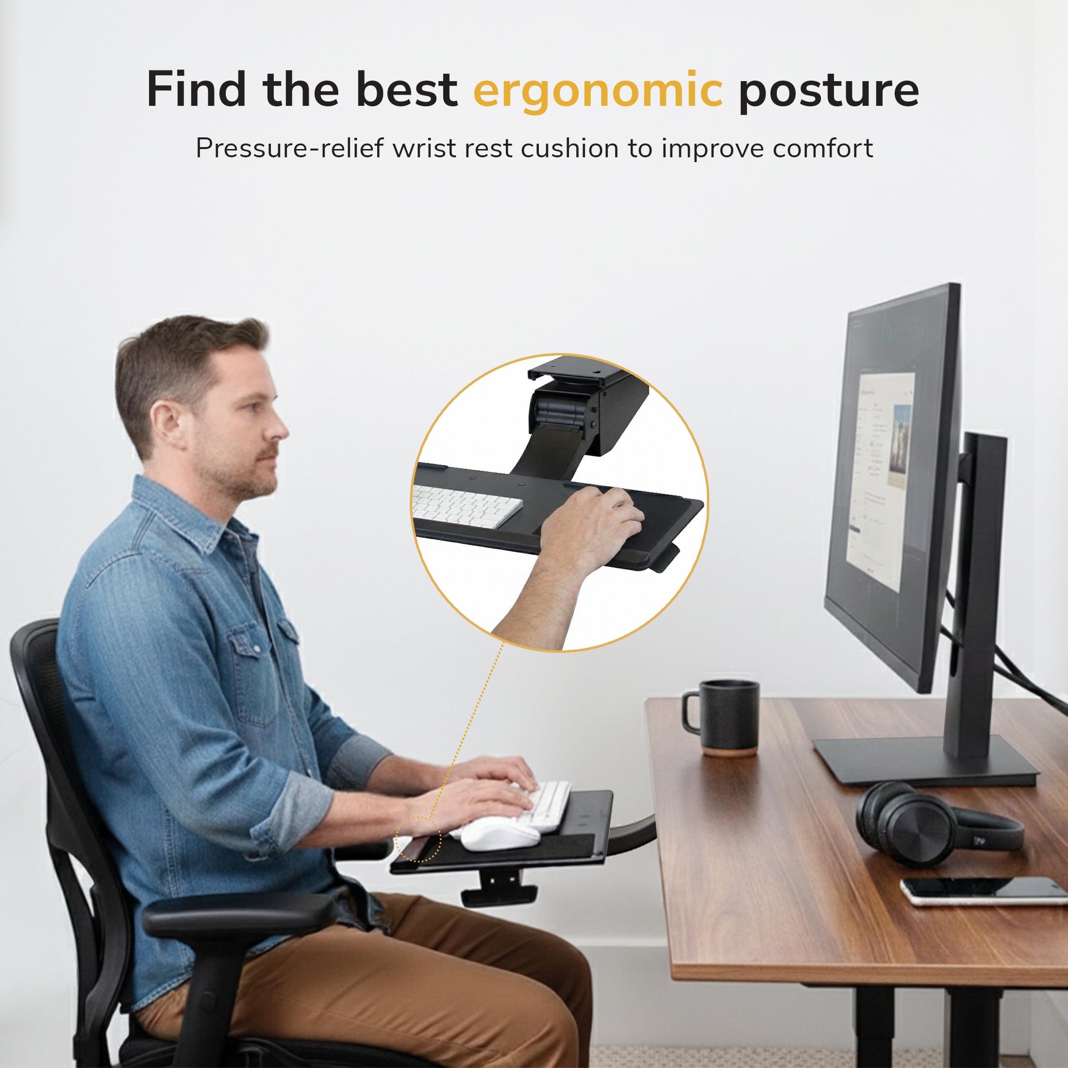 Mount-It! 26.5-Inch Adjustable Under-Desk Keyboard Tray
