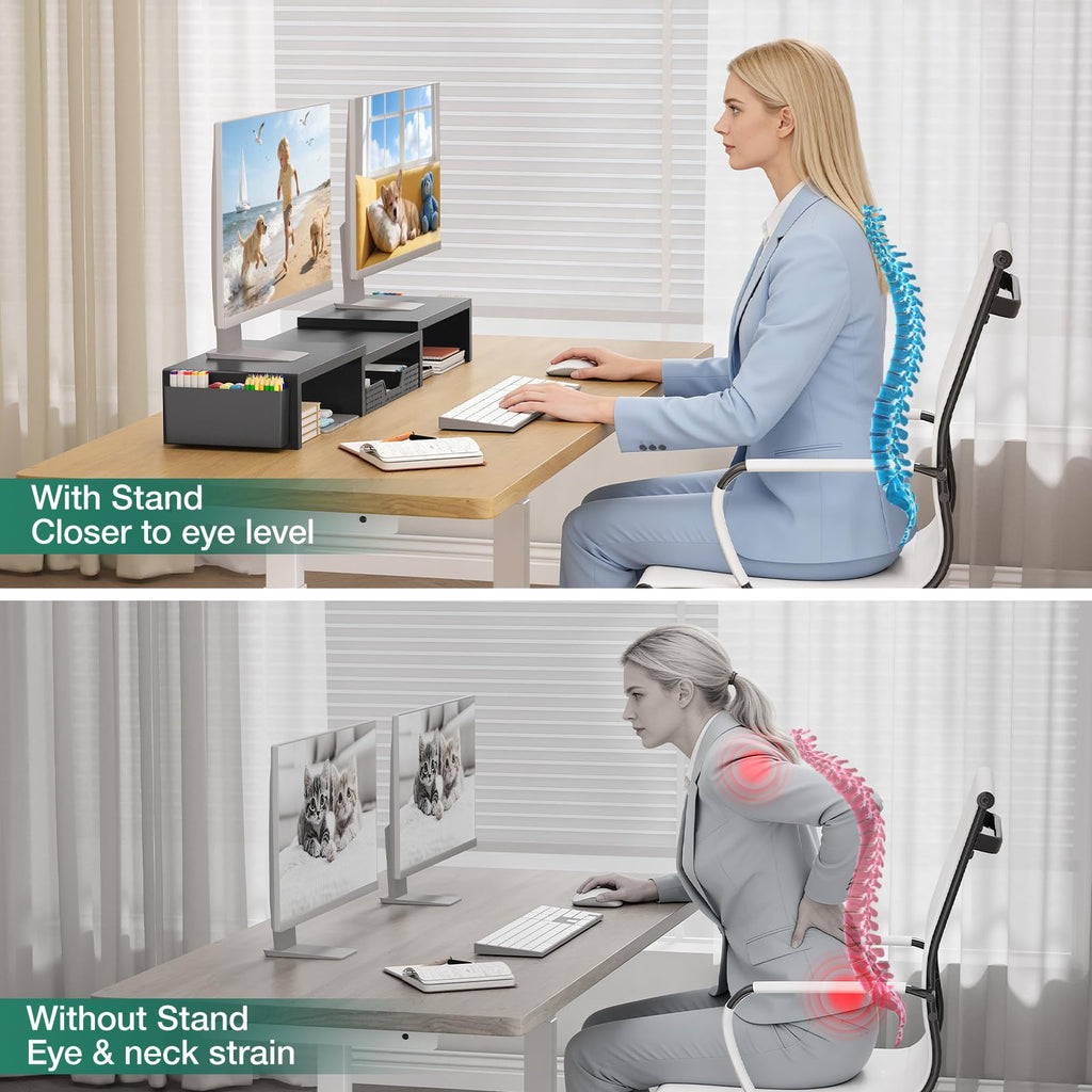 OPNICE 2-Tier Monitor Stand Riser with Drawer and 2 Pen Holders