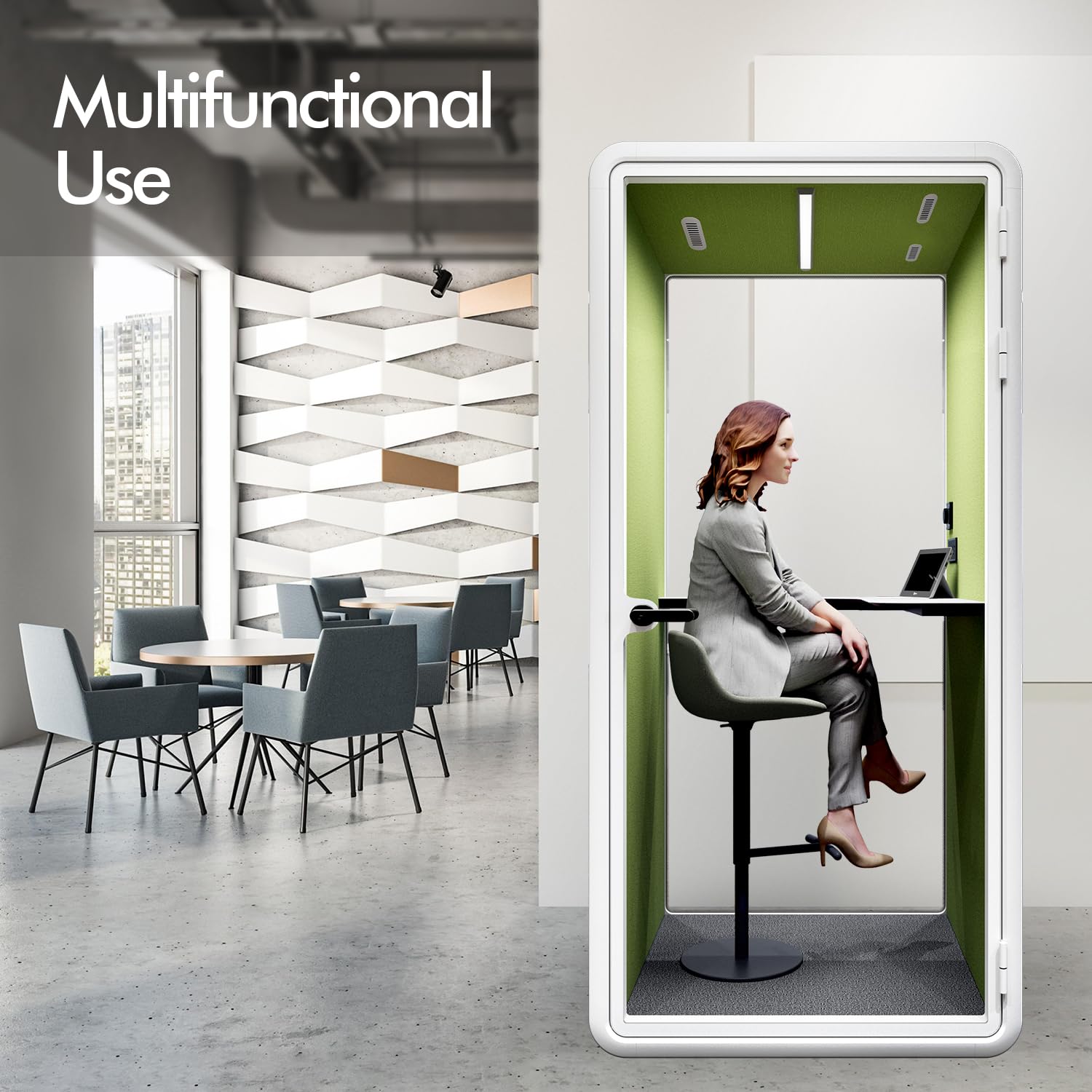 Quiet Meeting Pod with Acoustic Panels, Office Soundproof Room with Furniture, Portable Removable Working Booth for Private Phone Calling, Study, Individual Seater Personal Office H92in W43in D40in