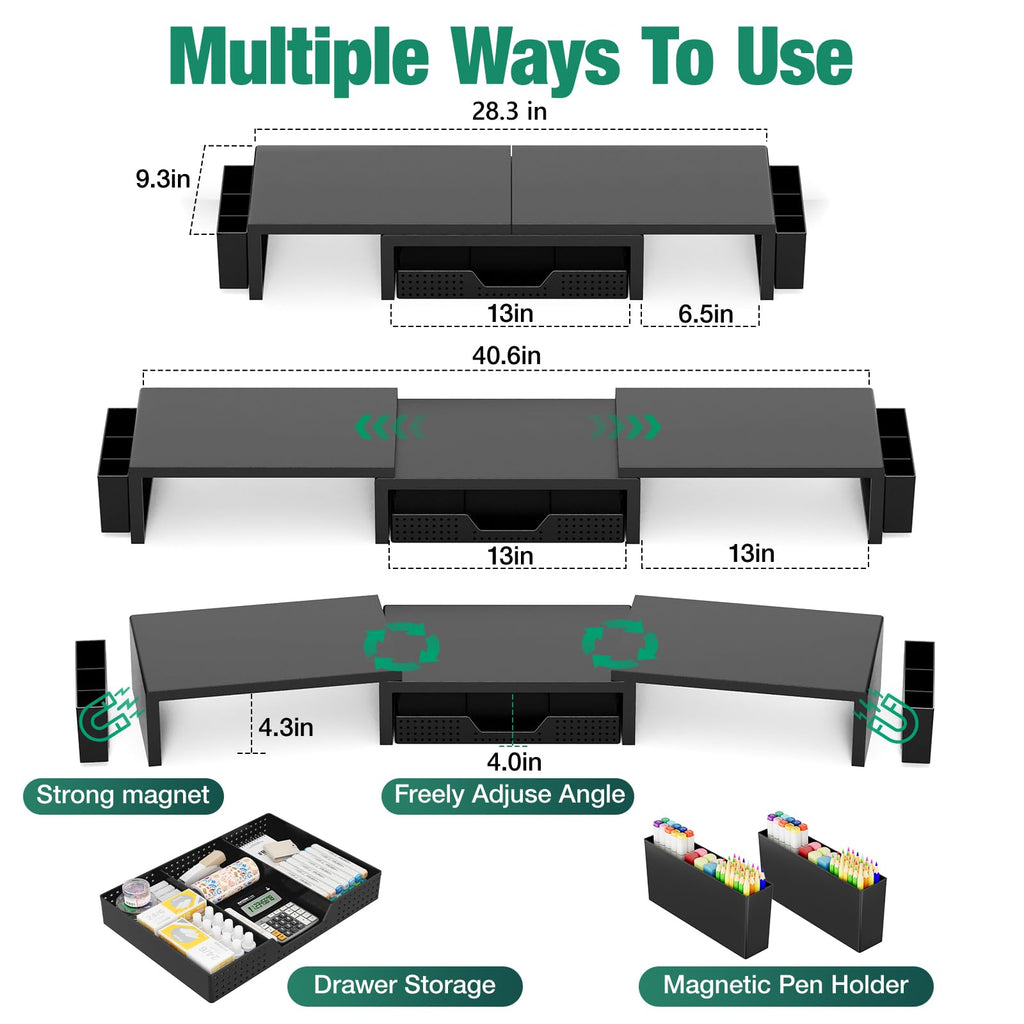 OPNICE 2-Tier Monitor Stand Riser with Drawer and 2 Pen Holders