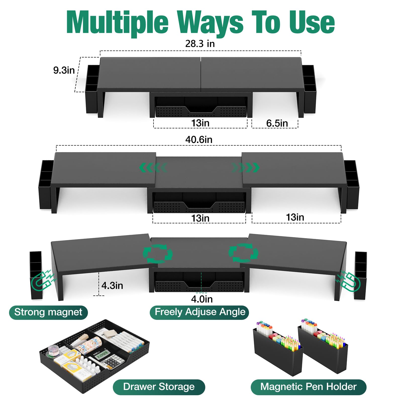 OPNICE 2-Tier Monitor Stand Riser with Drawer and 2 Pen Holders