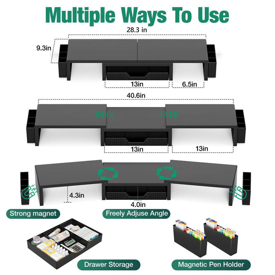 OPNICE 2-Tier Monitor Stand Riser with Drawer and 2 Pen Holders