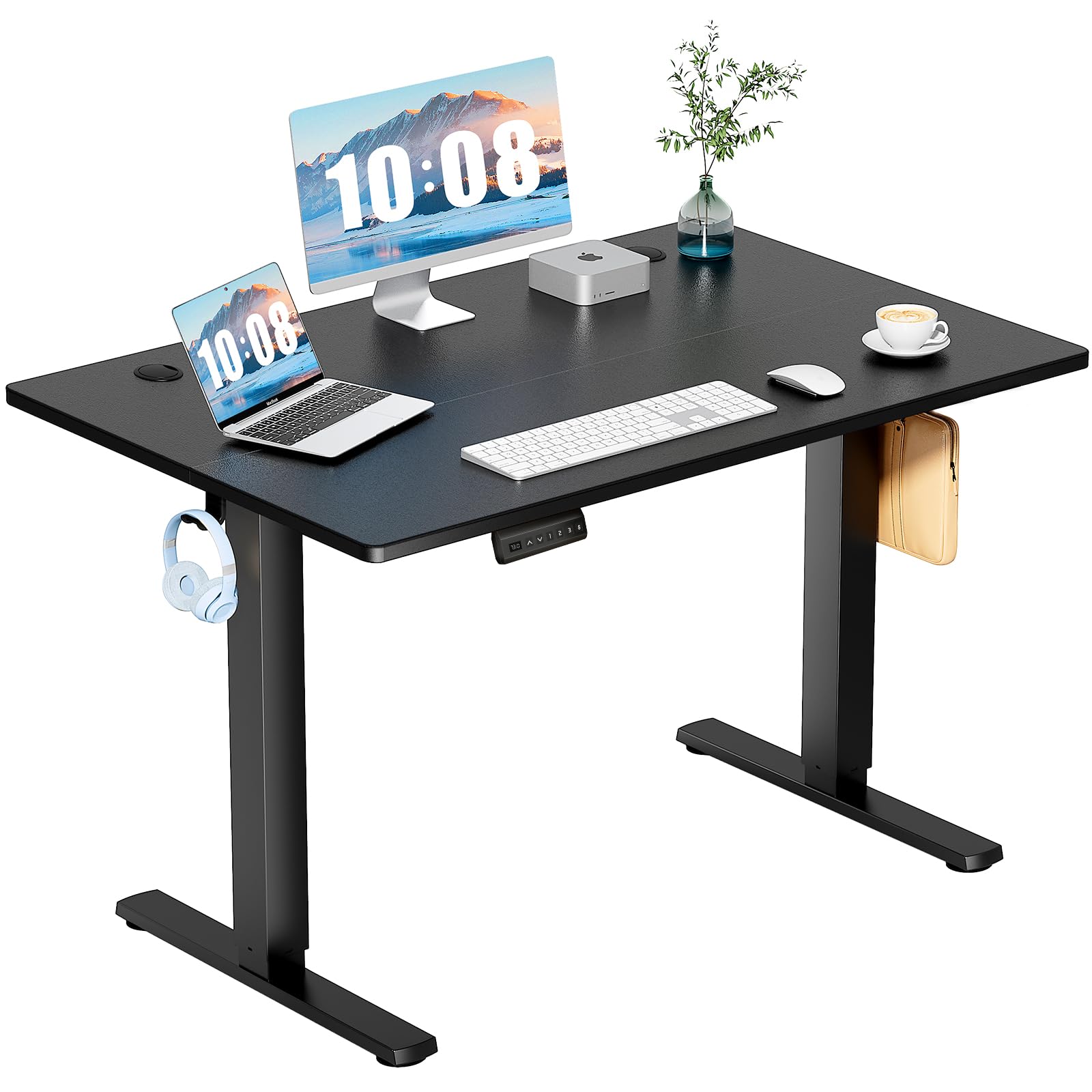 DUMOS 40 Inch Electric Standing Desk Height Adjustable, Sit to Stand Up Computer Workstations Work PC Table Home Office Study Writing Gaming Desks with Memory Presets for Walking Pad, Bedroom, Oak