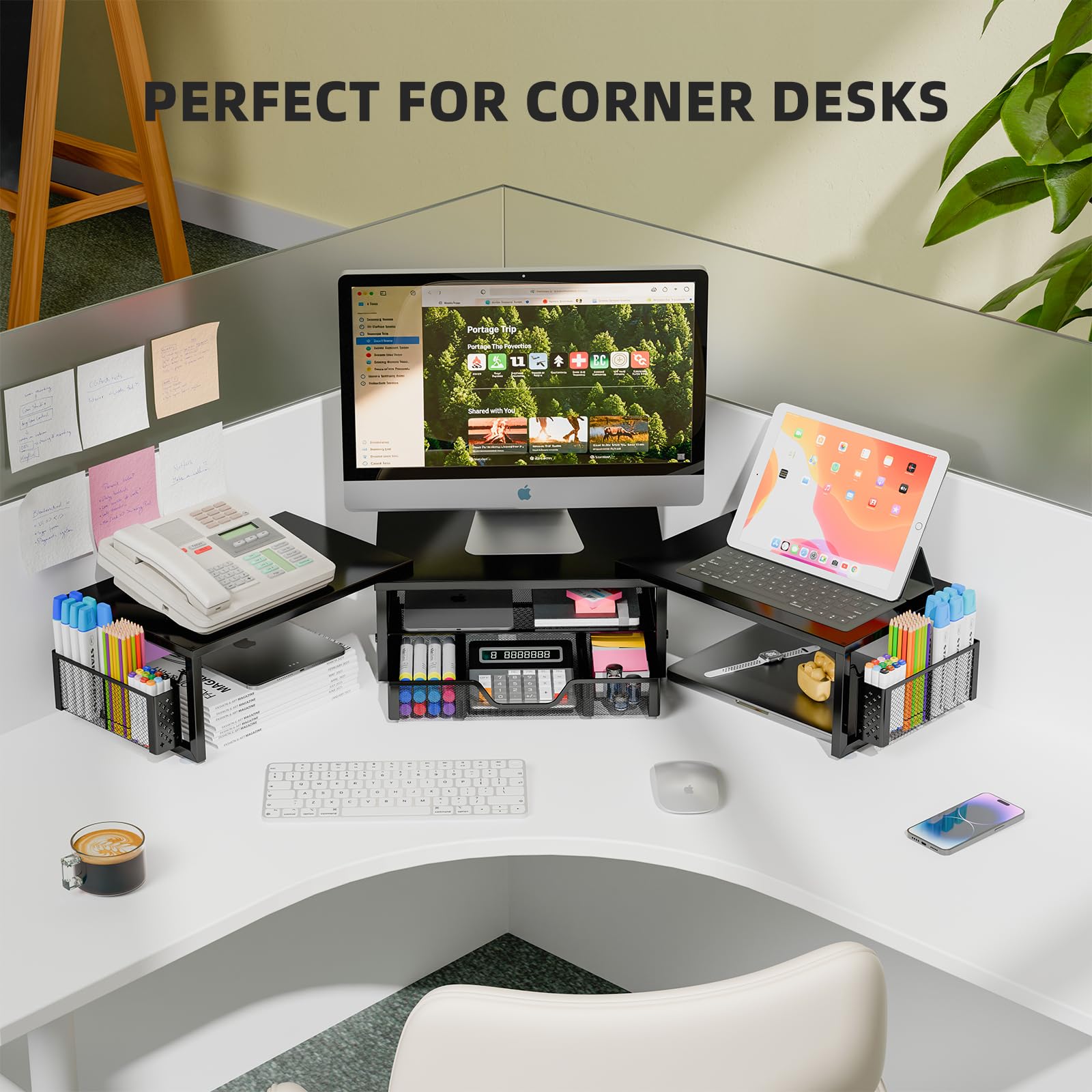 Simple Trending Dual Monitor Riser with Drawer and 2 Pen Holders