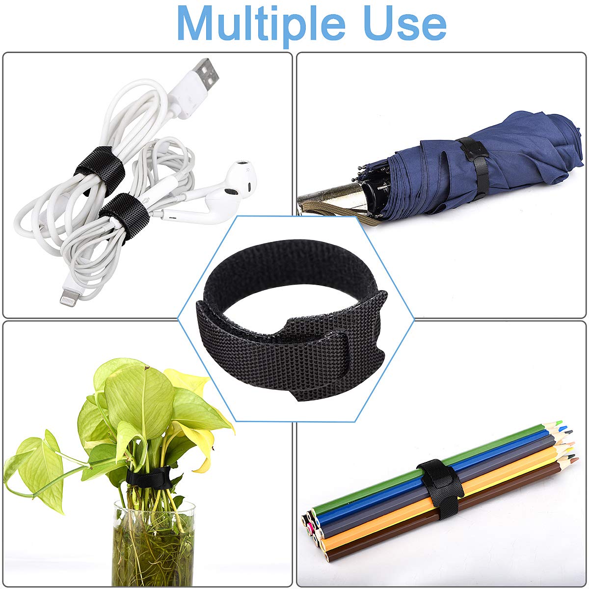 Nettbe Adjustable Hook-and-Loop Cable Ties and Cord Straps