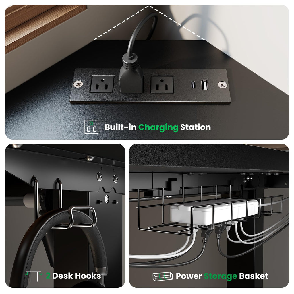 DeskShow L-Shaped Standing Desk - Adjustable Corner Standing Desk with Charging Station - L Shape Sit Stand Table with Memory Controller, Splice Board for Home Office