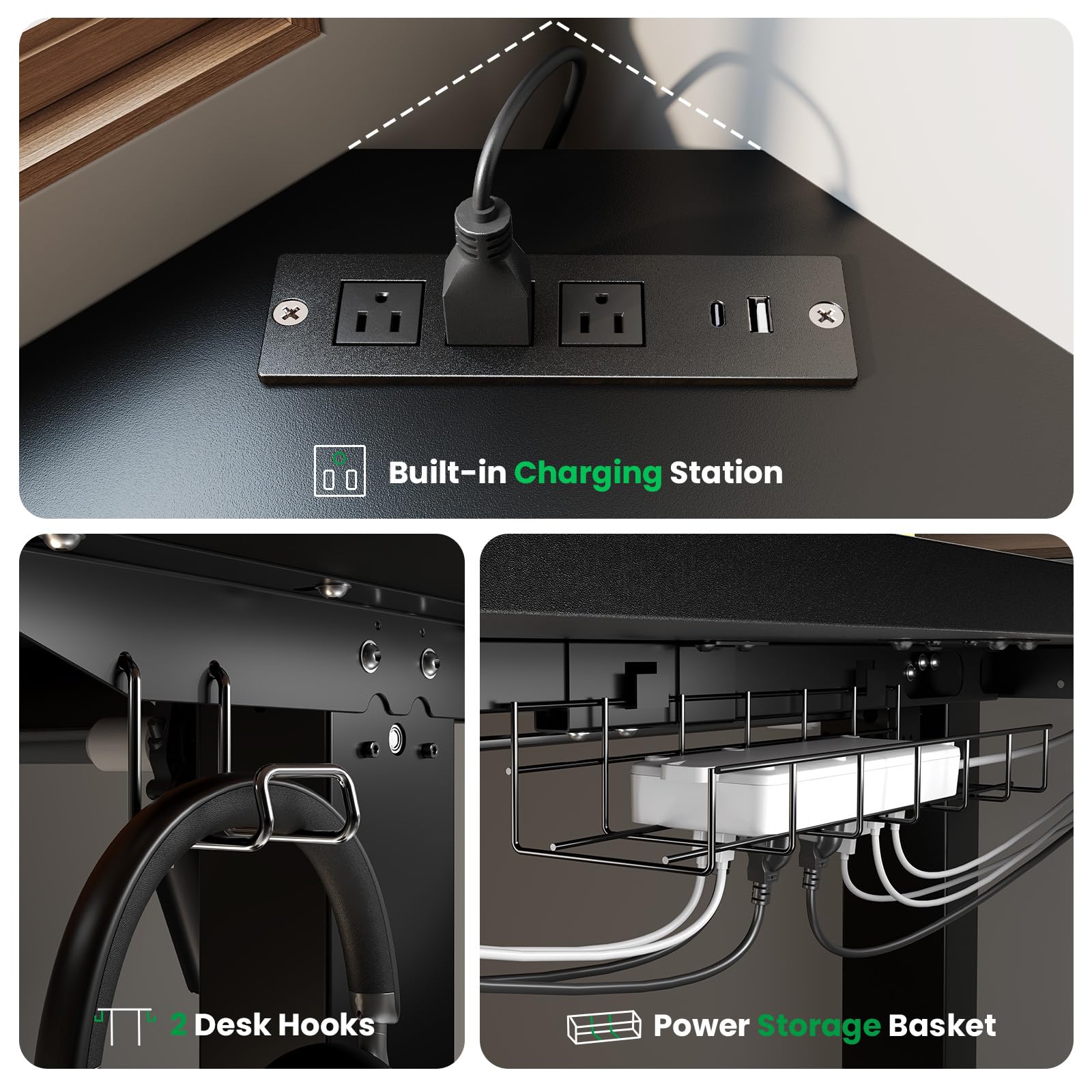DeskShow L-Shaped Standing Desk - Adjustable Corner Standing Desk with Charging Station - L Shape Sit Stand Table with Memory Controller, Splice Board for Home Office