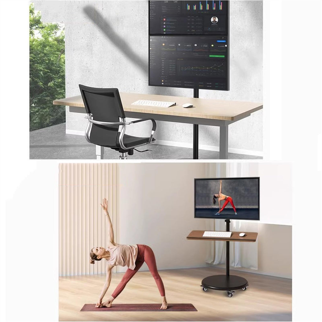 14–43-Inch Dual-Monitor Mobile Floor Stand with Keyboard Tray