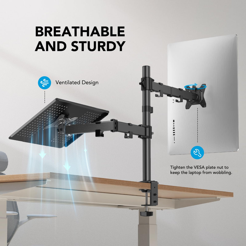 HUANUO Monitor Arm with Laptop Tray for 13–32-Inch Monitors