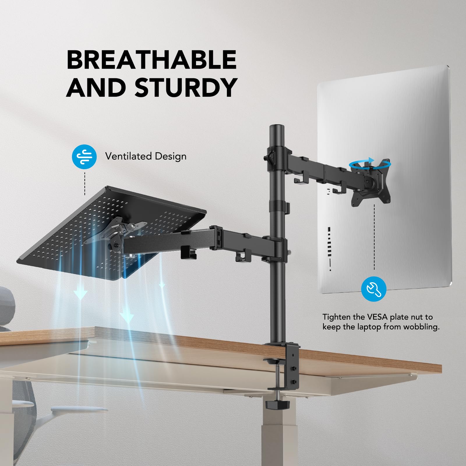 HUANUO Monitor Arm with Laptop Tray for 13–32-Inch Monitors