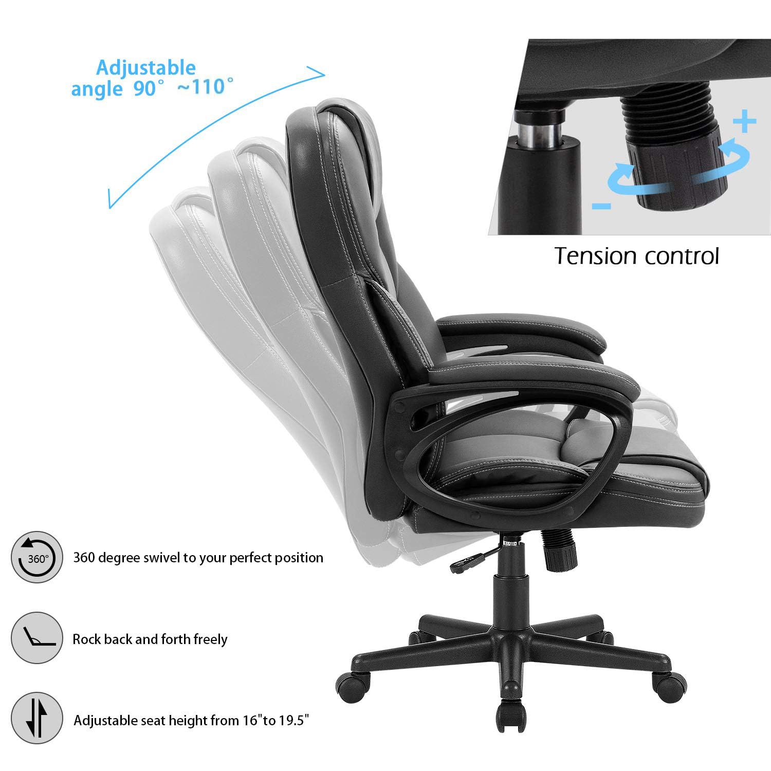 Furmax Office Executive Chair High Back Adjustable Managerial Home Desk Chair, Swivel Computer PU Leather Chair