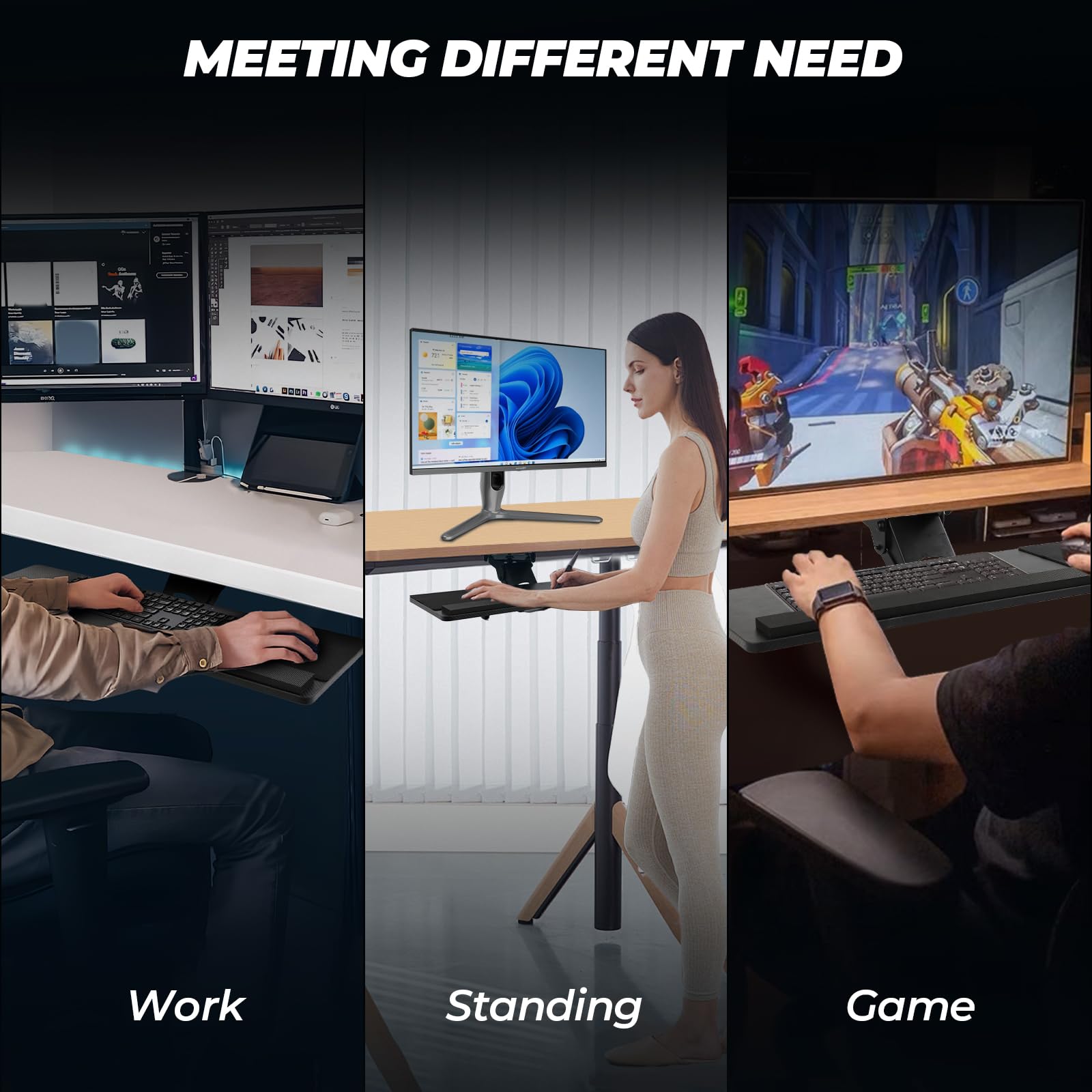 360° Adjustable Under-Desk Keyboard Tray with Wrist Rest