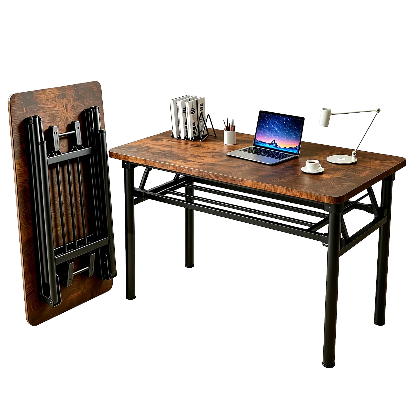 HDOFM Folding Desk for Small Spaces, Foldable Computer Desk, No Assembly Required, Space Saving Portable Study Table for Compact Home Office, Bedroom, Dorm, Apartment
