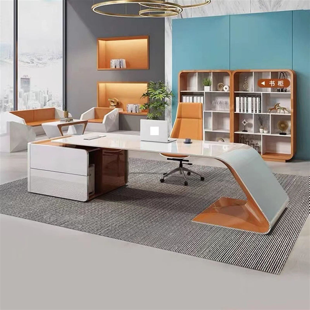 TRABVVIJSC L Shaped Desk Simple and President Table and Chair Combination Computer Desk with