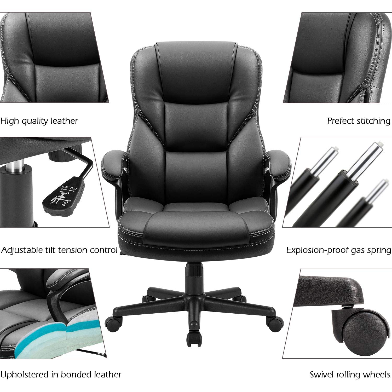 Furmax Office Executive Chair High Back Adjustable Managerial Home Desk Chair, Swivel Computer PU Leather Chair
