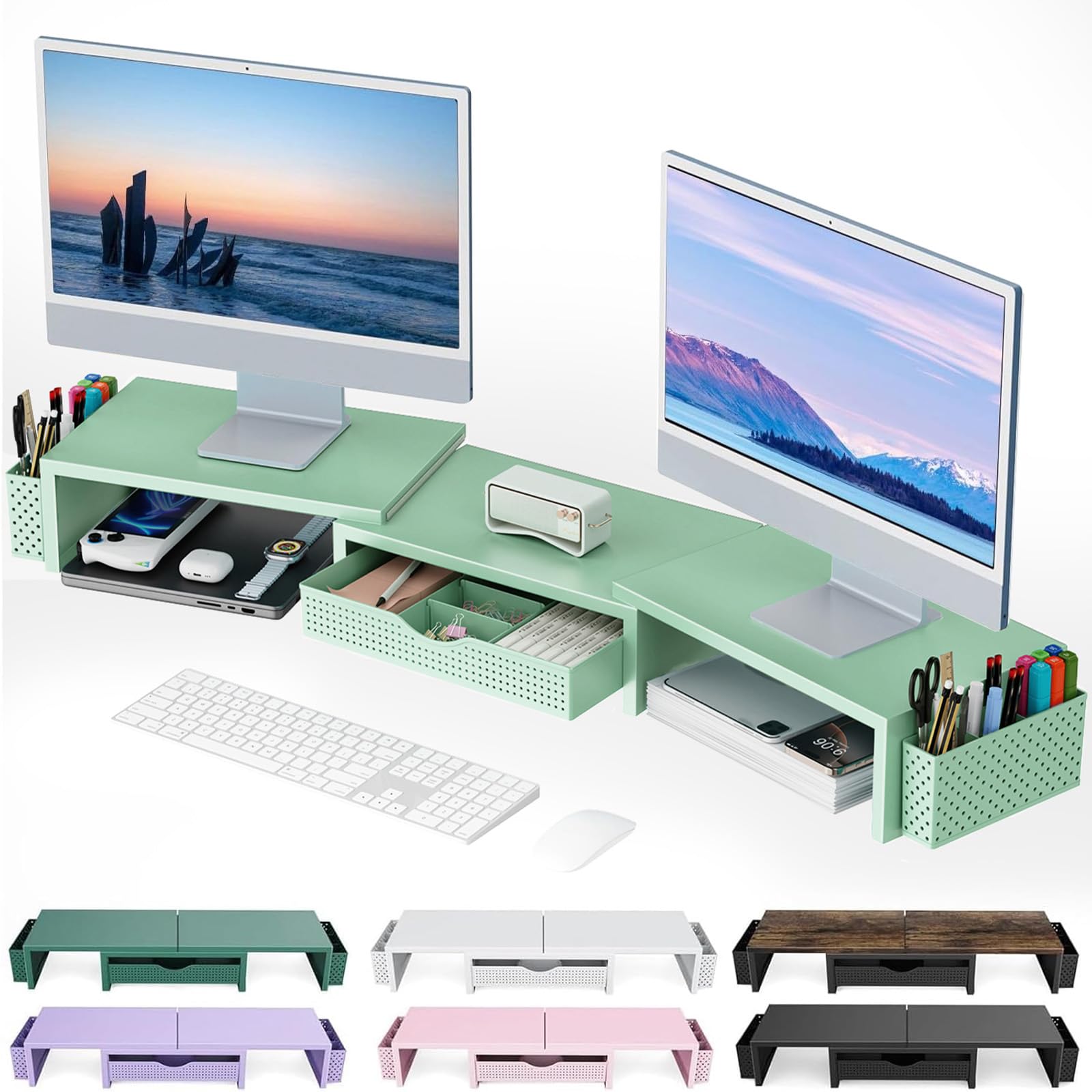 Gianotter Dual Monitor Stand Riser with Drawer and 2 Pen Holders