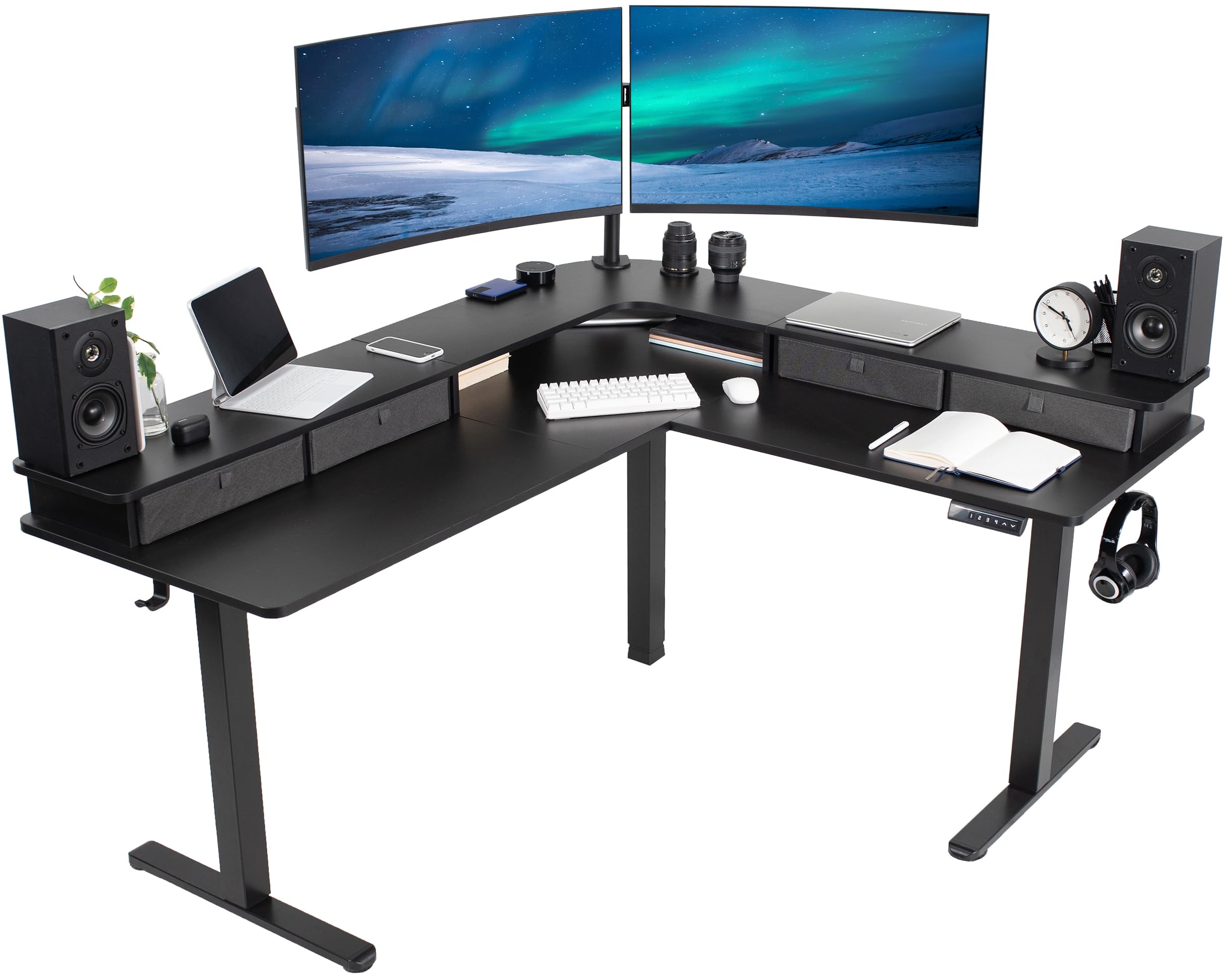 VIVO Electric Height Adjustable Corner Stand Up Desk, Table Top, Frame, L-Shaped Standing Workstation, 3CT Series